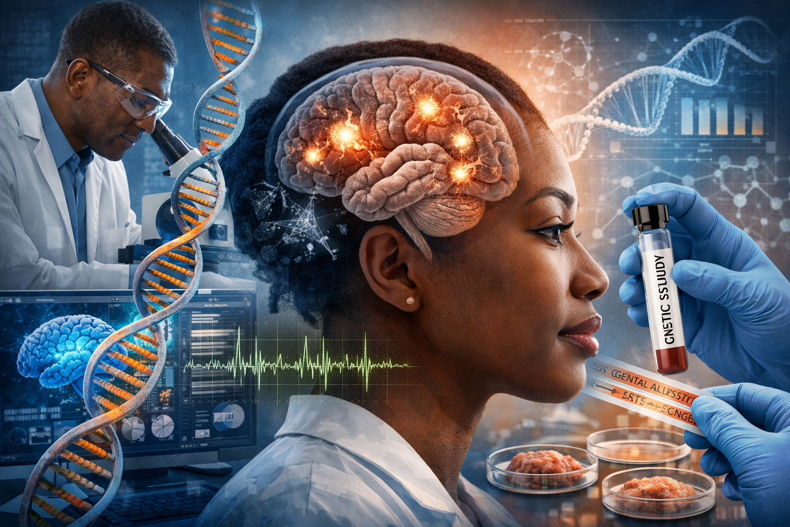 Illustration of genetic brain research related to Alzheimer’s disease in African Americans