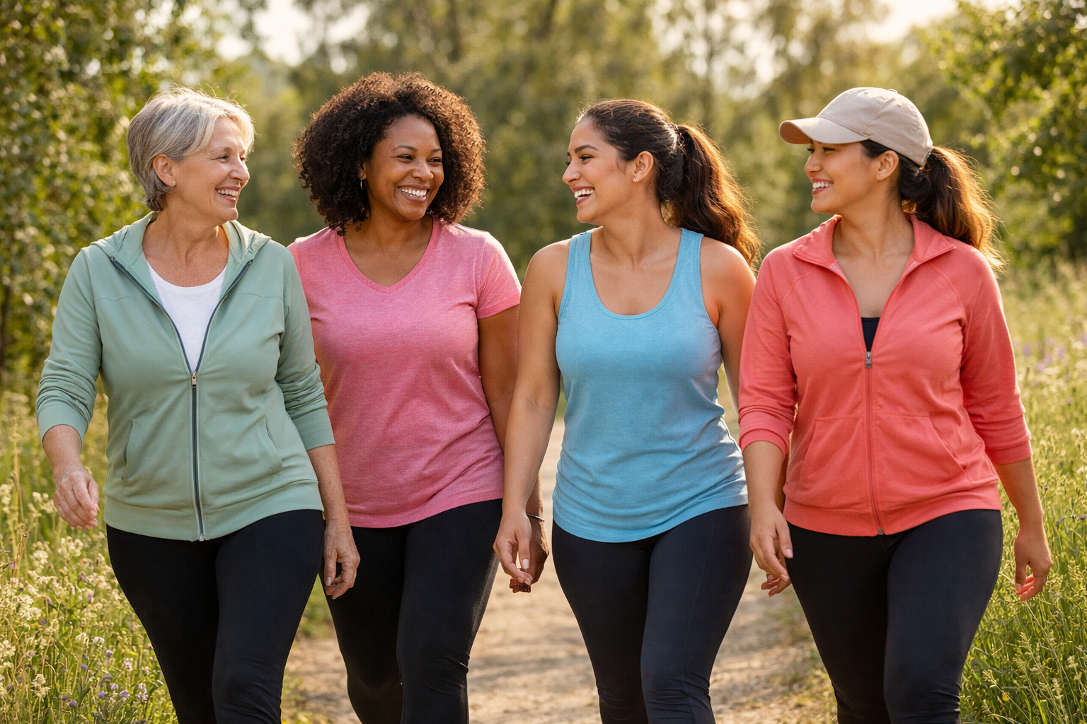 Woman walking outdoors as part of a daily habit to support stress relief and metabolic health