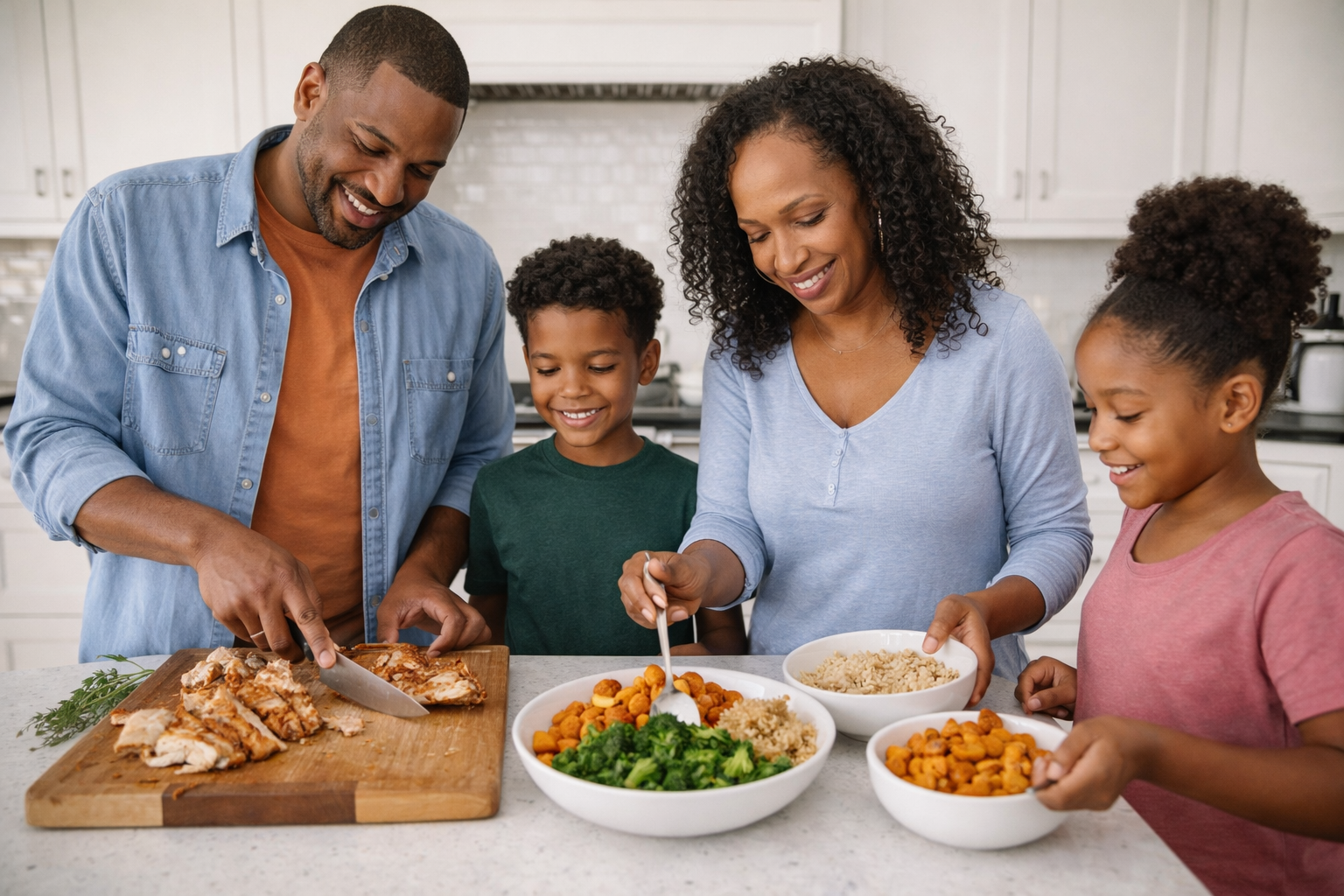 Balanced anti-inflammatory dinner bowl with chicken, vegetables, and complex carbohydrates